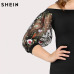 SHEIN Black Plus Size Party Summer Dress Off the Shoulder Bardot Pencil Dress Embroidered Mesh Sleeve Large Sizes Sexy Dress