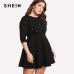 SHEIN Black Round Neck Spring Dress Plus Size Women Pearl Beading Fit Flare Large Sizes Casual Long Sleeve Elegant Dress