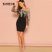 SHEIN Black Sexy Off the Shoulder Embroidered Mesh Bodice Bardot Bodycon Dress Women Long Sleeve Summer Going Out Party Dresses