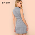 SHEIN Black and White Elegant Notch Collar Double Breasted Surplice Wrap Dress 2018 Summer Slim Modern Lady Women Dresses