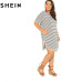 SHEIN Black and White Stripe Plus Size Straight Casual Mini Dress Women Summer Tassel Embellished Curved Hem Short Dresses