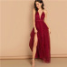 SHEIN Burgundy Plunging Neck Crisscross Back Cami Dress Maxi Plain Sexy Night Out Dress Autumn Modern Lady Women Party Dresses