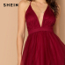 SHEIN Burgundy Plunging Neck Crisscross Back Cami Dress Maxi Plain Sexy Night Out Dress Autumn Modern Lady Women Party Dresses