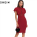 SHEIN Burgundy Red High Waist Vintage Ruffle Sleeve Lady Bodycon Dress 2018 Elegant Retro Party Lace Eyelet Hem Slit Dresses New