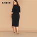 SHEIN Classy Black Plus Size Mock-neck Solid Pencil Slim Dress Women Spring Office Lady Bodycon Basics Plus Size Long Dresses