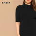 SHEIN Classy Black Plus Size Mock-neck Solid Pencil Slim Dress Women Spring Office Lady Bodycon Basics Plus Size Long Dresses