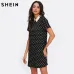 SHEIN Contrast Collar Polka Dot Straight Dress Womens Black and White Short Sleeve Casual Summer Womens Dresses