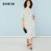 SHEIN Elegant Plaid Bodycon Plus Size Long Pencil Dresses Womens 2018 Office Lady Stand Collar Grid Print Slim Fit Dress