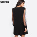 SHEIN Elegant Womens Dresses Pearl Beading Mesh Sleeve Tunic Dress Autumn Black Boat Neck Long Sleeve A Line Dress