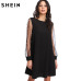 SHEIN Elegant Womens Dresses Pearl Beading Mesh Sleeve Tunic Dress Autumn Black Boat Neck Long Sleeve A Line Dress