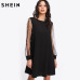 SHEIN Elegant Womens Dresses Pearl Beading Mesh Sleeve Tunic Dress Autumn Black Boat Neck Long Sleeve A Line Dress