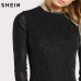 SHEIN Glitter Form Fitting Tee Dress Black Women Dress Long Sleeve Sexy Bodycon Dress Autumn Elegant T-shirt Dress