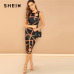 SHEIN Going Out Modern Lady Sleeveless Printed Tank Bodycon Round Neck Tank Slim Long Dress Women Autumn Elegant Dress