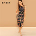 SHEIN Going Out Modern Lady Sleeveless Printed Tank Bodycon Round Neck Tank Slim Long Dress Women Autumn Elegant Dress