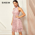 SHEIN Going Out Pink Party Halter Neck Lace Skater Sleeveless Halter Short Dress Summer Modern Lady Casual Women Dresses