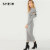 SHEIN Grey Elegant Party Ruffle Detail Round Neck Long Sleeve Natural Waist Solid Dress 2018 Autumn Highstreet Women Dresses