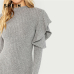 SHEIN Grey Elegant Party Ruffle Detail Round Neck Long Sleeve Natural Waist Solid Dress 2018 Autumn Highstreet Women Dresses