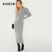 SHEIN Grey Elegant Party Ruffle Detail Round Neck Long Sleeve Natural Waist Solid Dress 2018 Autumn Highstreet Women Dresses