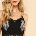 SHEIN Lace Waist Split Front Cami Dress Women V Neck Spaghetti Strap Sleeveless Maxi Dress 2018 Summer Tribal High Waist Dress