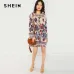SHEIN Multicolor Lace Eyelet Flower Print Dress Beach Vacation Botanical Short Dresses Women Autumn Streetwear Tunic Mini Dress