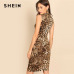 SHEIN Multicolor Modern Lady Elegant Mock-Neck Leopard Print Knee Length Stand Collar Dress Autumn Women Workwear Dresses