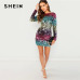 SHEIN Multicolor Party Sequins Iridescent Skinny Round Neck Long Sleeve Dress 2018 Autumn Night Out Women Dresses