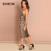 SHEIN Multicolor Sexy Party Backless Leopard Print Cami Sleeveless Pencil Skinny Club Dress Autumn Night Out Women Dresses