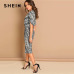 SHEIN Multicolor Twist Split Front Leopard Print Dress V-Neck Sheath Autumn Party Going Out Modern Lady Women Elegant Dresses