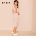 SHEIN Pink Mock Neck Rib Knit Plain Pencil Dress Women Stand Collar Sleeveless Slim Dress 2018 Elegant Going Out Bodycon Dress