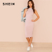 SHEIN Pink Mock Neck Rib Knit Plain Pencil Dress Women Stand Collar Sleeveless Slim Dress 2018 Elegant Going Out Bodycon Dress