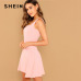 SHEIN Pink Party Solid Fit And Flare Straps Neck Sleeveless Short Dress Autumn Elegant Women Dresses