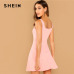 SHEIN Pink Party Solid Fit And Flare Straps Neck Sleeveless Short Dress Autumn Elegant Women Dresses