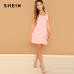 SHEIN Pink Party Solid Fit And Flare Straps Neck Sleeveless Short Dress Autumn Elegant Women Dresses