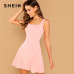 SHEIN Pink Party Solid Fit And Flare Straps Neck Sleeveless Short Dress Autumn Elegant Women Dresses