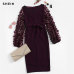 SHEIN Purple Party Elegant Solid Flower Applique Mesh Sleeve Form Fitting Skinny Pencil Dress Autumn Office Lady Women Dresses