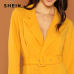 SHEIN Streetwear Weekend Casual Ginger Waist Belted Wrap Notched Neck Asymmetrical Maxi Dress 2018 Autumn Elegant Women Dresses