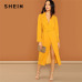 SHEIN Streetwear Weekend Casual Ginger Waist Belted Wrap Notched Neck Asymmetrical Maxi Dress 2018 Autumn Elegant Women Dresses