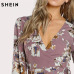 SHEIN Surplice Wrap Floral Dress Multicolor A Line Womens Dresses 2017 Autumn Style Deep V Neck Long Sleeve Dress