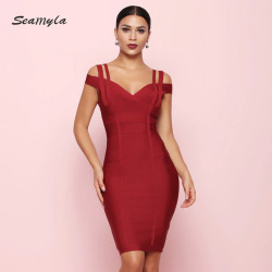 Seamyla 2019 New Bandage Dress Women Off The Shoulder Vestidos Sexy Clubwear Evening Party Dress Red Bodycon Summer Dresses