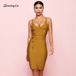 Seamyla 2019 New Summer Bandage Dress For Women Sexy Night Out Club Dress Sleeveless Vestidos Bodycon Celebrity Party Dresses