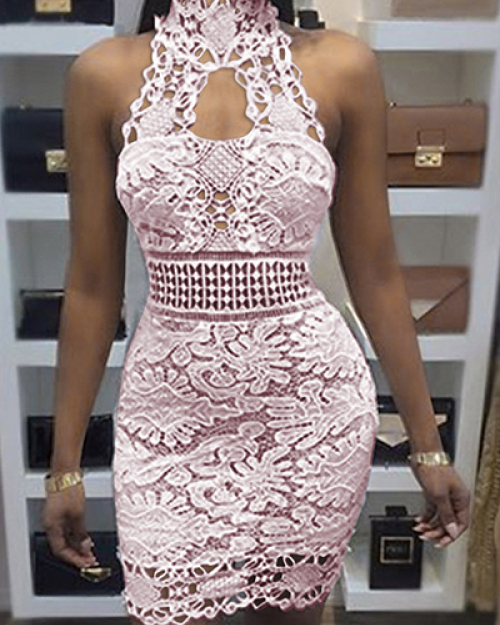 Sexy Backless Pink Lace Sheath Mini Dress(Without Lining) Sexy Backless Pink Lace Sheath Mini Dress(Without Lining)