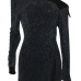 Sexy Boat Neck Sequins Decoration Black Polyester Sheath Mini Dress Sexy Boat Neck Sequins Decoration Black Polyester Sheath Mini Dress