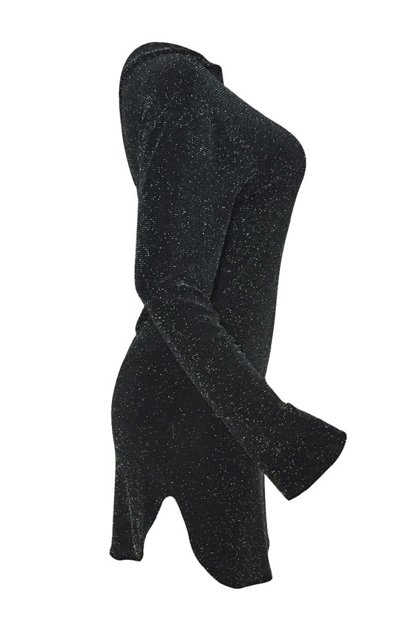 Sexy Boat Neck Sequins Decoration Black Polyester Sheath Mini Dress