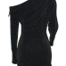 Sexy Boat Neck Sequins Decoration Black Polyester Sheath Mini Dress Sexy Boat Neck Sequins Decoration Black Polyester Sheath Mini Dress