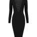 Sexy Deep V Neck Hollow-out Black Polyester Sheath Knee Length Dress