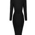 Sexy Deep V Neck Hollow-out Black Polyester Sheath Knee Length Dress
