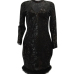 Sexy Deep V Neck See-Through Black Polyester Sheath Knee Length Dress Sexy Deep V Neck See-Through Black Polyester Sheath Knee Length Dress