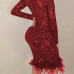 Sexy Deep V Neck See-Through Red Polyester Sheath Knee Length Dress Sexy Deep V Neck See-Through Red Polyester Sheath Knee Length Dress