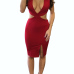 Sexy Deep V Neck Sleeveless Backless Red Cotton Blend Sheath Knee Length Dress Sexy Deep V Neck Sleeveless Backless Red Cotton Blend Sheath Knee Length Dress