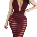 Sexy Deep V Neck Sleeveless Backless Wine Red Polyester Sheath Knee Length Dress Sexy Deep V Neck Sleeveless Backless Wine Red Polyester Sheath Knee Length Dress
